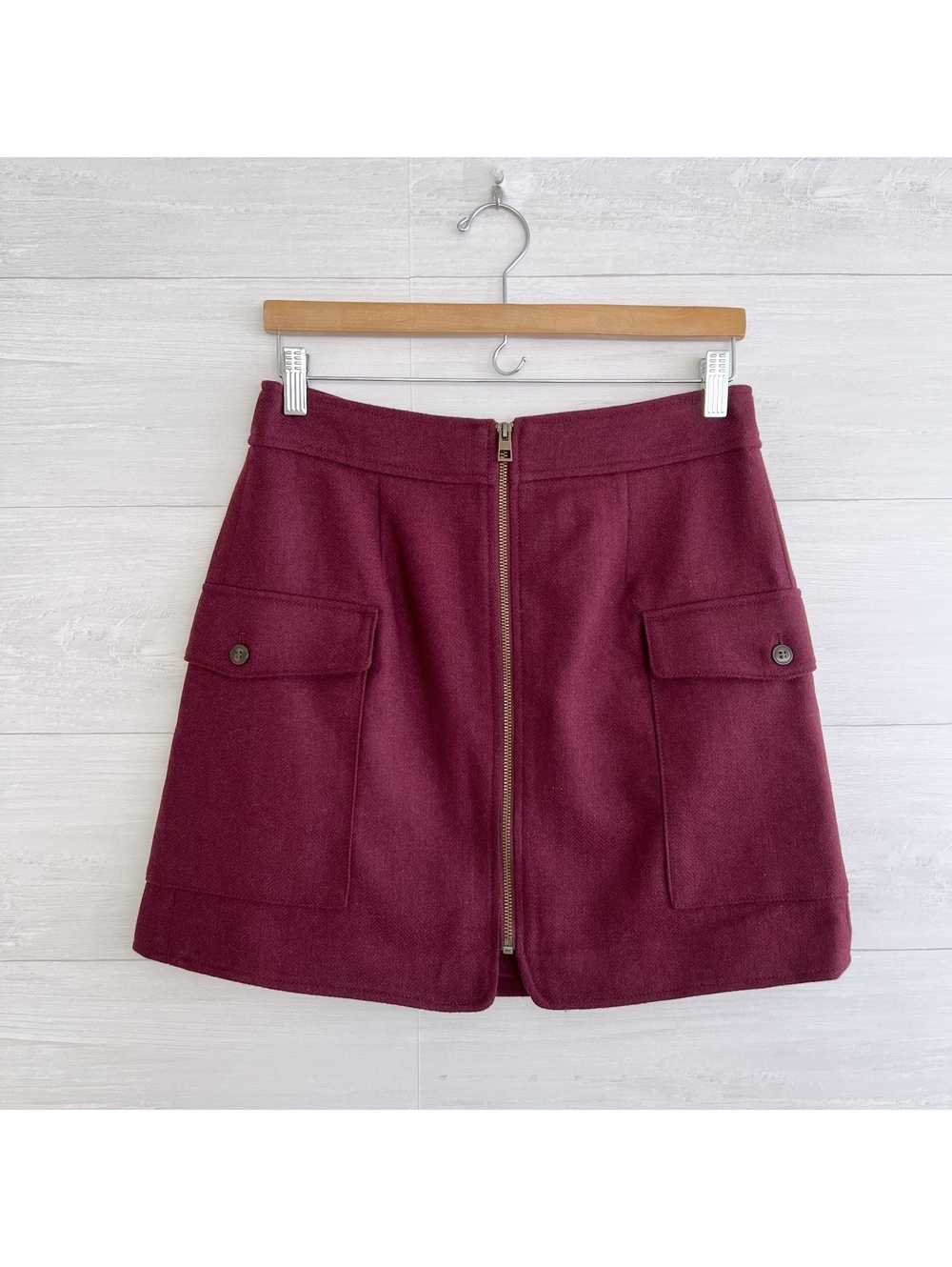 NWT Madewell (Re)sourced Zip-Front Wool Mini Skirt Bordeaux Size 6 ND130